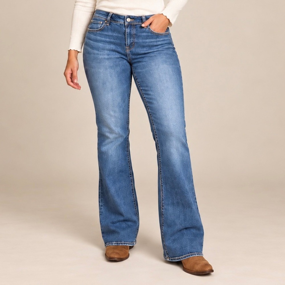 American Eagle Kick Boot Jeans 14 Long Blue Stretch Bootcut Y2K Western 90s Boho